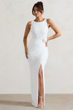 Lainey White Wrap Maxi Dress With Floral Corsage