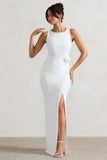 Lainey White Wrap Maxi Dress With Floral Corsage