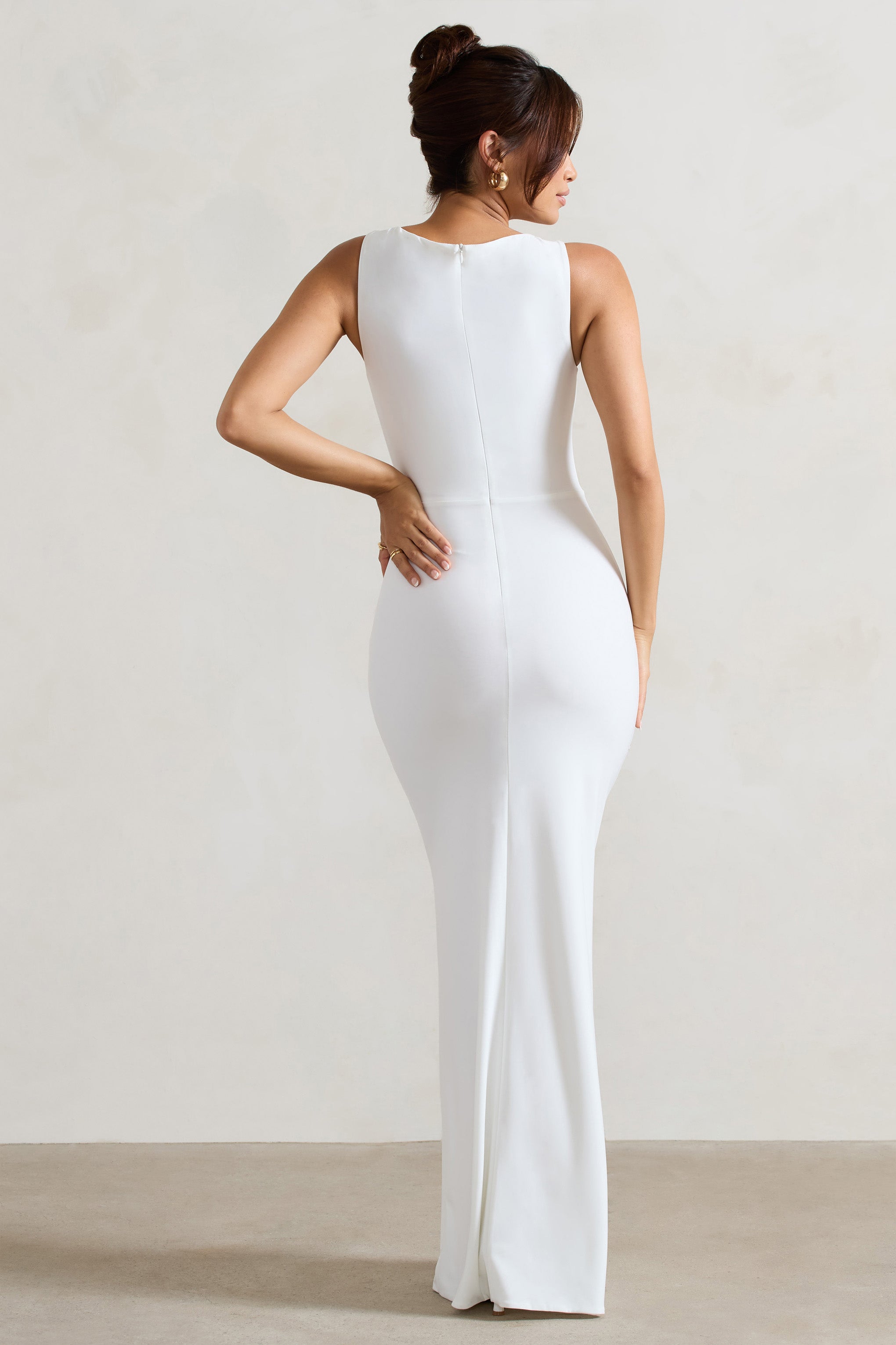 Lainey White Wrap Maxi Dress With Floral Corsage