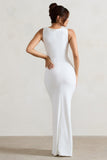 Lainey White Wrap Maxi Dress With Floral Corsage