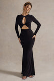 Denisse Black Long-Sleeve Cut-Out Twisted Maxi Dress