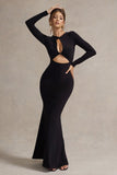 Denisse Black Long-Sleeve Cut-Out Twisted Maxi Dress