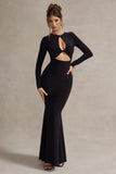 Denisse Black Long-Sleeve Cut-Out Twisted Maxi Dress