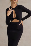 Denisse Black Long-Sleeve Cut-Out Twisted Maxi Dress