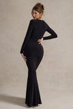 Denisse Black Long-Sleeve Cut-Out Twisted Maxi Dress