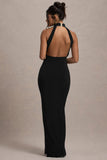 Khari Black High-Neck Twisted Maxi Dress With Drape