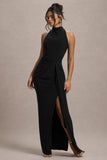Khari Black High-Neck Twisted Maxi Dress With Drape