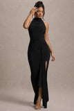 Khari Black High-Neck Twisted Maxi Dress With Drape