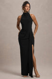 Khari Black High-Neck Twisted Maxi Dress With Drape