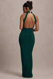 Khari Bottle Green High-Neck Twisted Maxi Dress With Drape