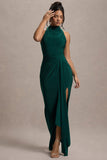 Khari Bottle Green High-Neck Twisted Maxi Dress With Drape