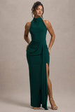 Khari Bottle Green High-Neck Twisted Maxi Dress With Drape