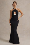 Raelynn Black Halter-Neck Cut-Out Maxi Dress With Bow