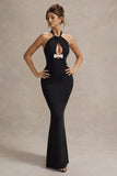Raelynn Black Halter-Neck Cut-Out Maxi Dress With Bow
