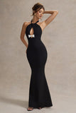 Raelynn Black Halter-Neck Cut-Out Maxi Dress With Bow