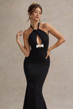 Raelynn Black Halter-Neck Cut-Out Maxi Dress With Bow