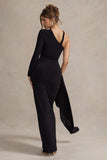 Zhuri Black Asymmetric One-Sleeve Draped Maxi Dress