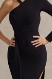 Zhuri Black Asymmetric One-Sleeve Draped Maxi Dress
