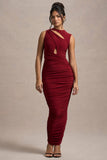 Aire Wine Cut-Out Ruched Maxi Dress