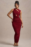 Aire Wine Cut-Out Ruched Maxi Dress