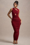 Aire Wine Cut-Out Ruched Maxi Dress