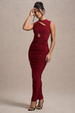 Aire Wine Cut-Out Ruched Maxi Dress
