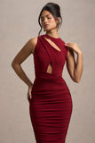 Aire Wine Cut-Out Ruched Maxi Dress
