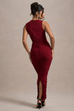 Aire Wine Cut-Out Ruched Maxi Dress