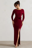 Makayla Berry Long-Sleeve Wrap Maxi Dress With Corsages