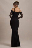 Milana Black Square-Neck Draped Wrap Maxi Dress With Long Sleeves