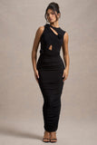 Audelia Black Cut-Out Maxi Dress With Floral Corsages