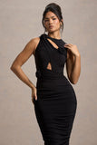 Audelia Black Cut-Out Maxi Dress With Floral Corsages