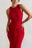 Maren Red Racer-Neck Gathered Maxi Dress With Drape