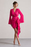 Alinta Hot Pink Long-Sleeve Wrap Mini Dress