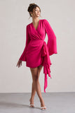 Alinta Hot Pink Long-Sleeve Wrap Mini Dress