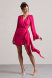 Alinta Hot Pink Long-Sleeve Wrap Mini Dress