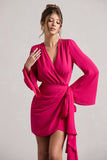 Alinta Hot Pink Long-Sleeve Wrap Mini Dress