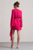 Alinta Hot Pink Long-Sleeve Wrap Mini Dress