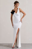 A Catch White Cowl-Neck Split Maxi Dress With Bow
