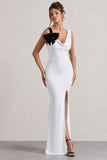 A Catch White Cowl-Neck Split Maxi Dress With Bow