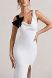 A Catch White Cowl-Neck Split Maxi Dress With Bow