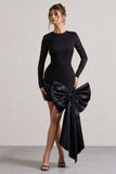 Evry Black Lace Long-Sleeve Mini Dress With Oversized Satin Bow