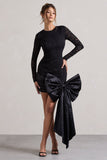 Evry Black Lace Long-Sleeve Mini Dress With Oversized Satin Bow