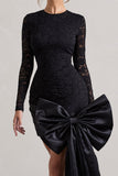 Evry Black Lace Long-Sleeve Mini Dress With Oversized Satin Bow