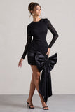 Evry Black Lace Long-Sleeve Mini Dress With Oversized Satin Bow