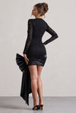 Evry Black Lace Long-Sleeve Mini Dress With Oversized Satin Bow