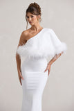 Valor White Asymmetric Maxi Dress With Feather Trim