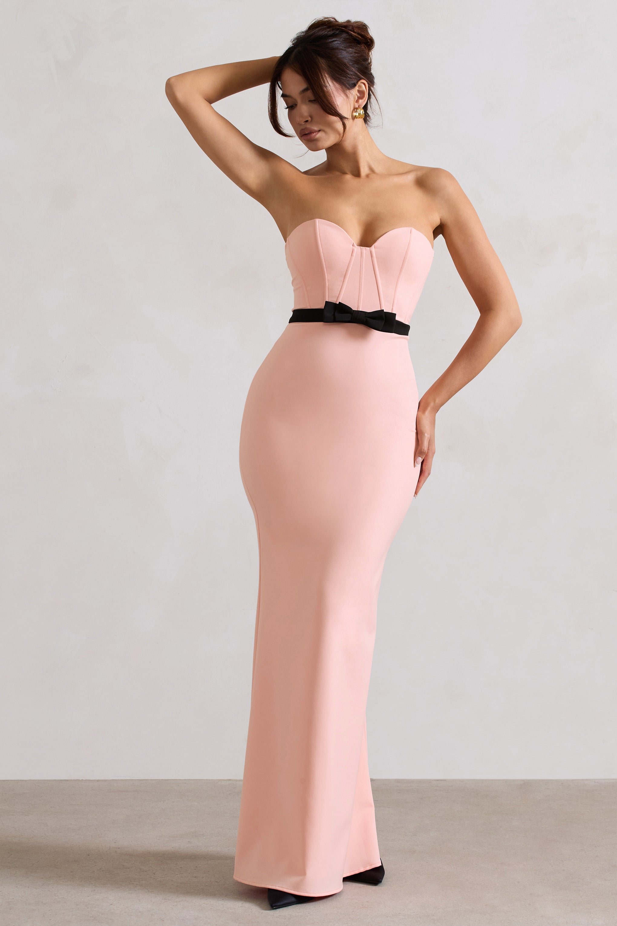 Albi Pink Structured Strapless Corset Maxi Dress With Bow