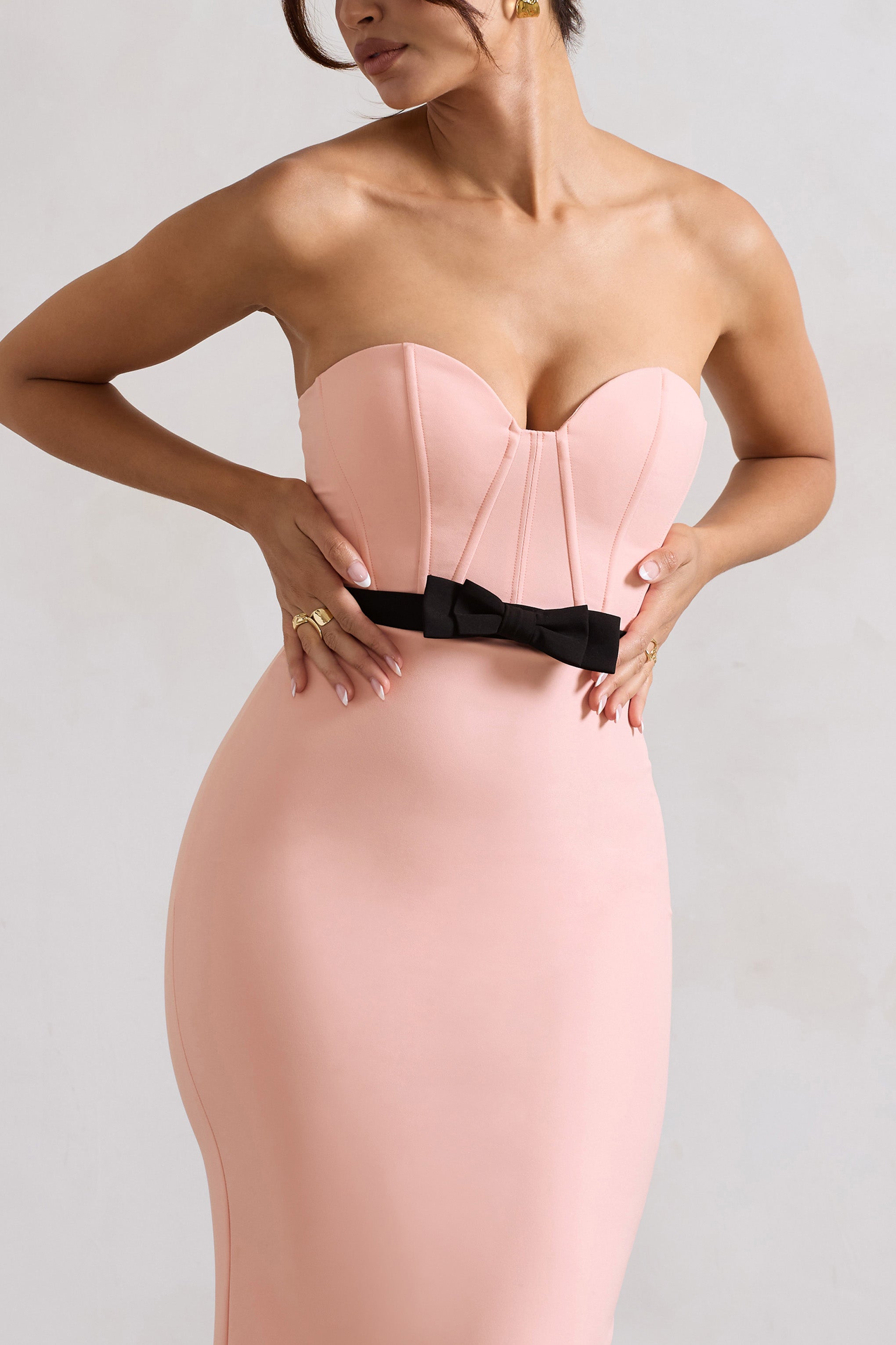 Albi Pink Structured Strapless Corset Maxi Dress With Bow