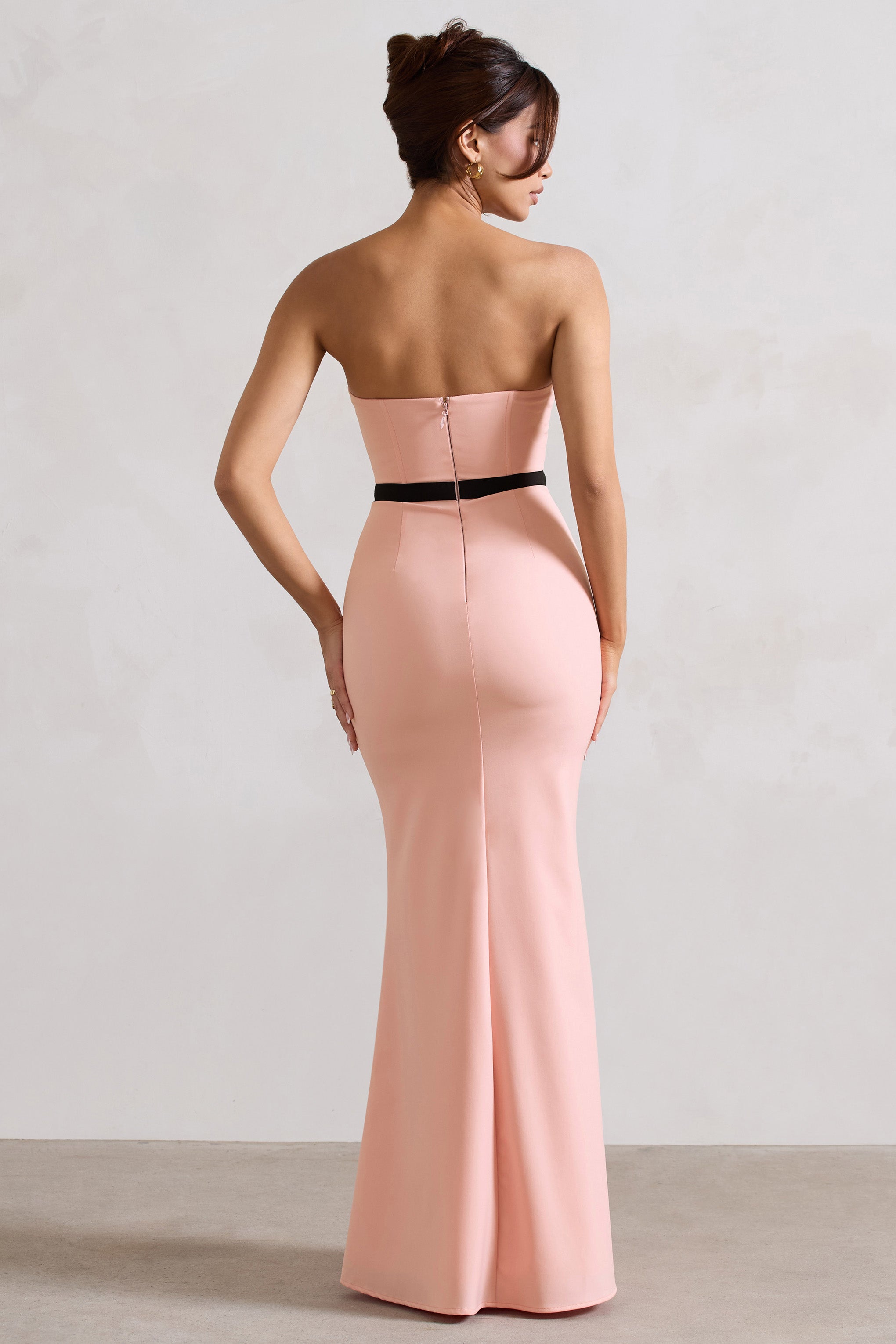 Albi Pink Structured Strapless Corset Maxi Dress With Bow